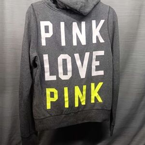 Victoria's Secret Gray Hoodie with Pink and Yellow Accents